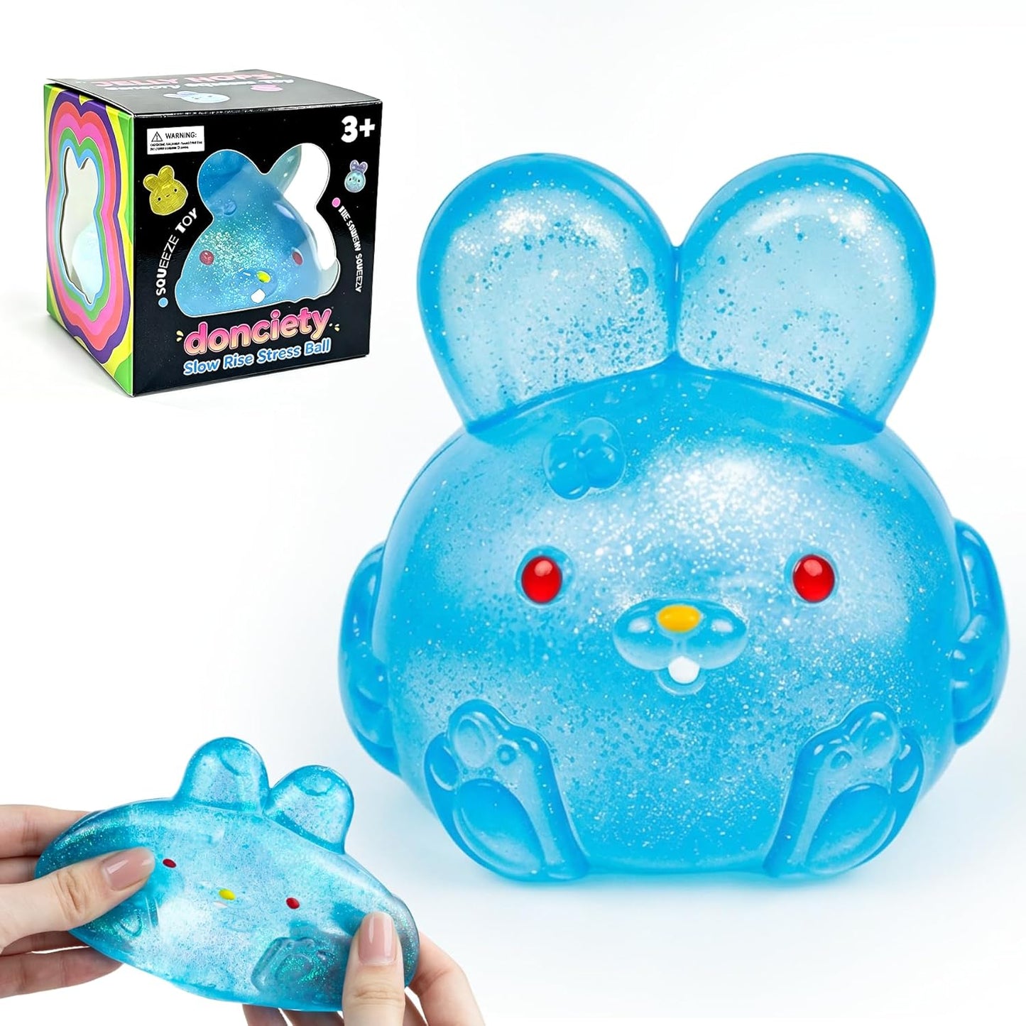 Sensory blue glitter bunny squishy slow rising squeeze toy