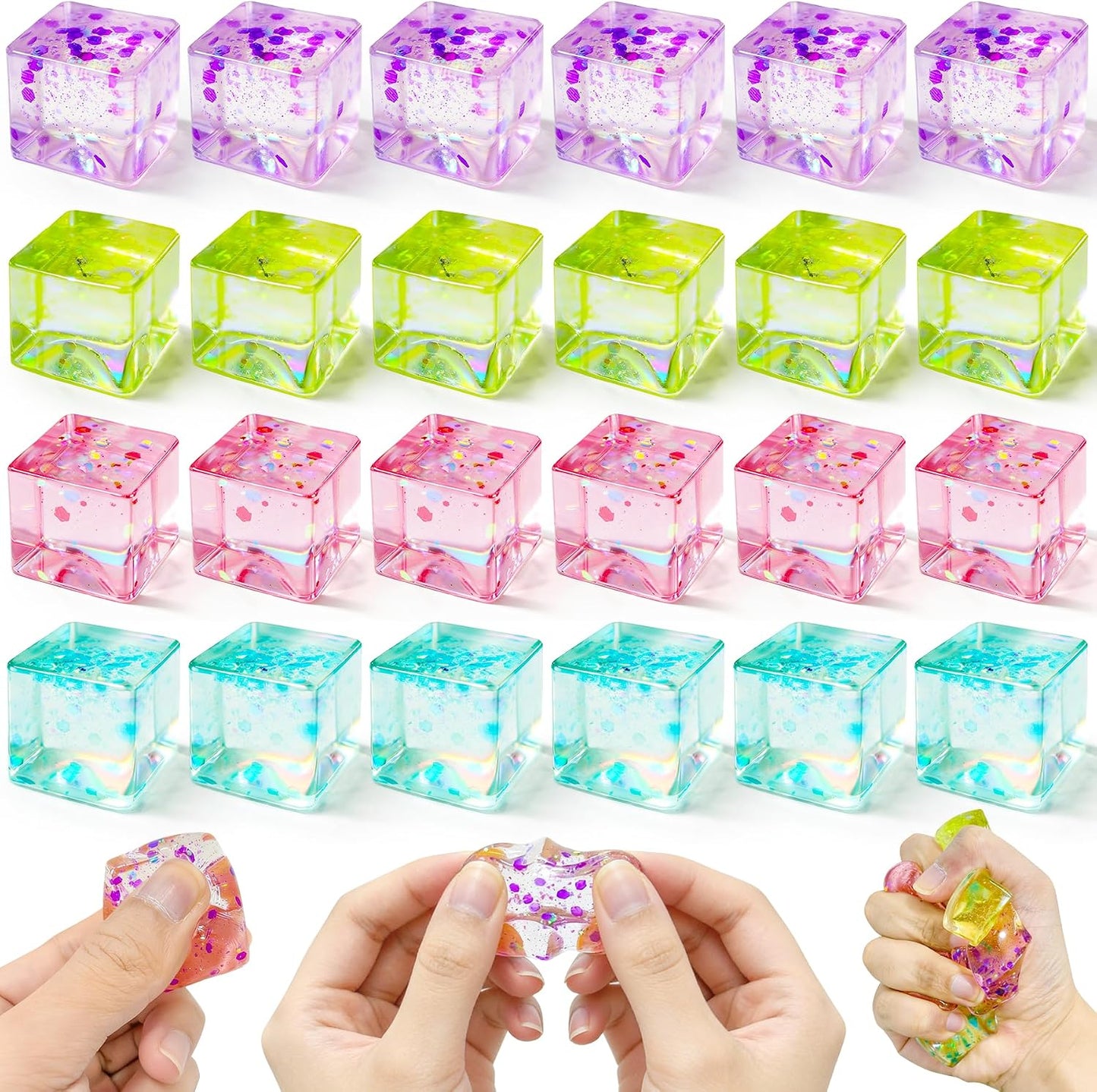 24 pack mini glitter ice cube squishy bulk party fidgets