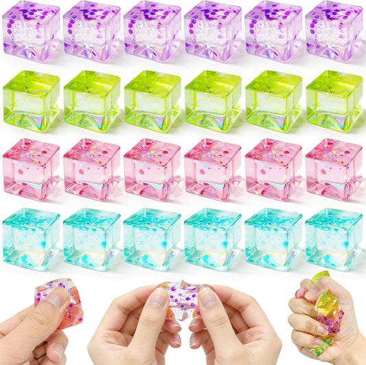 24 pack mini glitter ice cube squishy bulk party fidgets