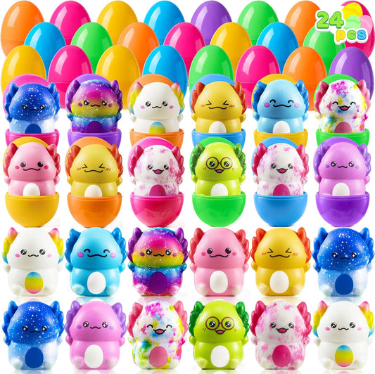 Axolotl squishies with prefilled plastic eggs, 24 pack