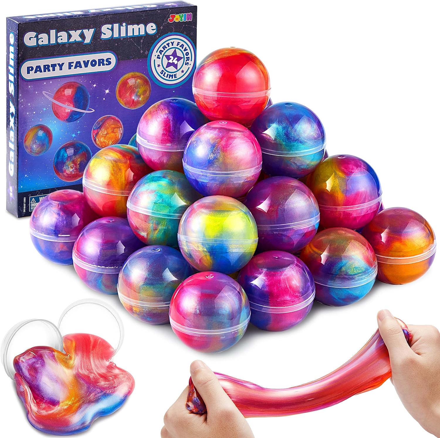 Bright rainbow galaxy squishy ball slime orbs, 24 pack