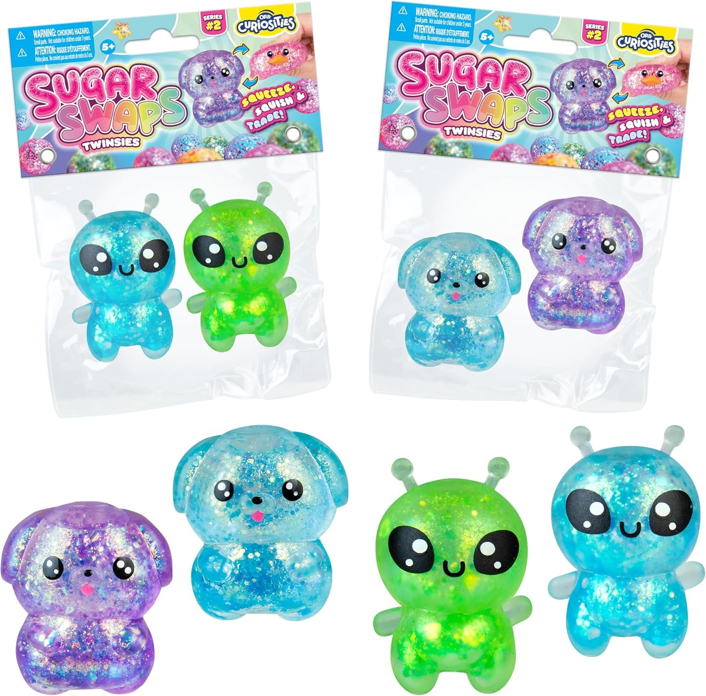 Glitter alien squishy bead-filled squeeze toy 2 pack