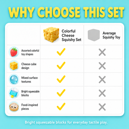Colorful Cheese Squishy Set comparison