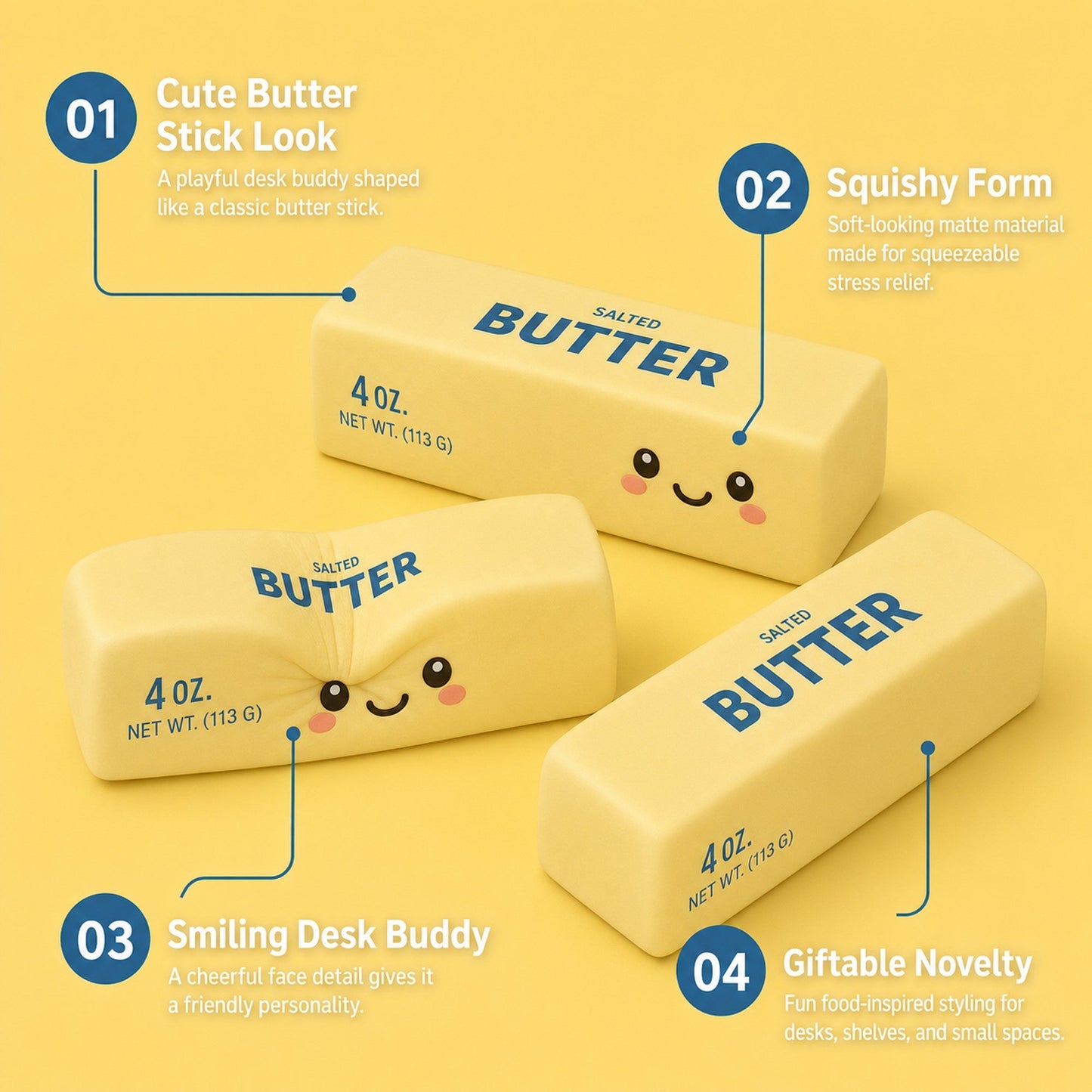 Cute Butter Stick Squishy features
