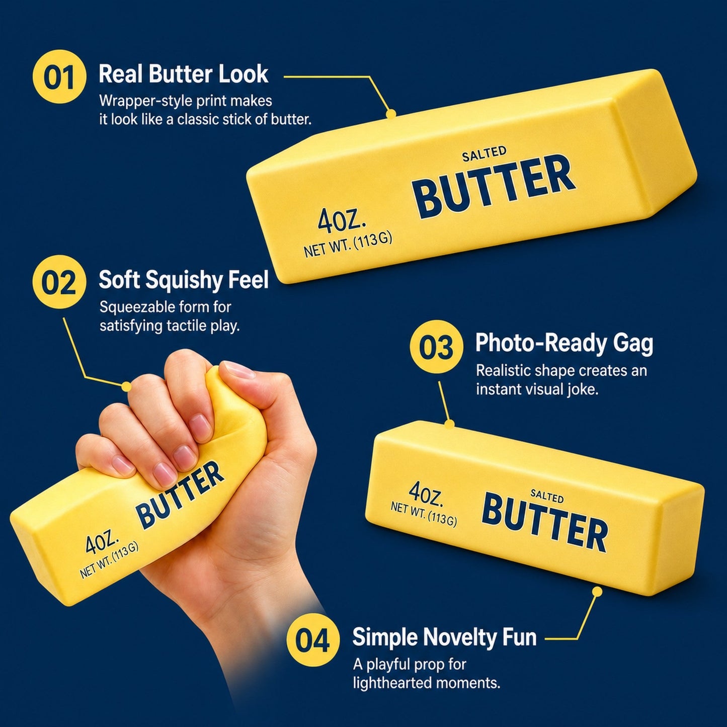 Realistic Butter Stick Squishy features