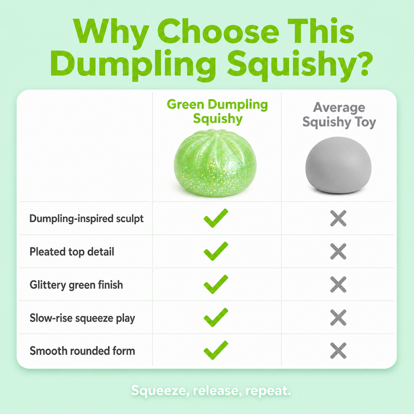 Green Dumpling Squishy comparison