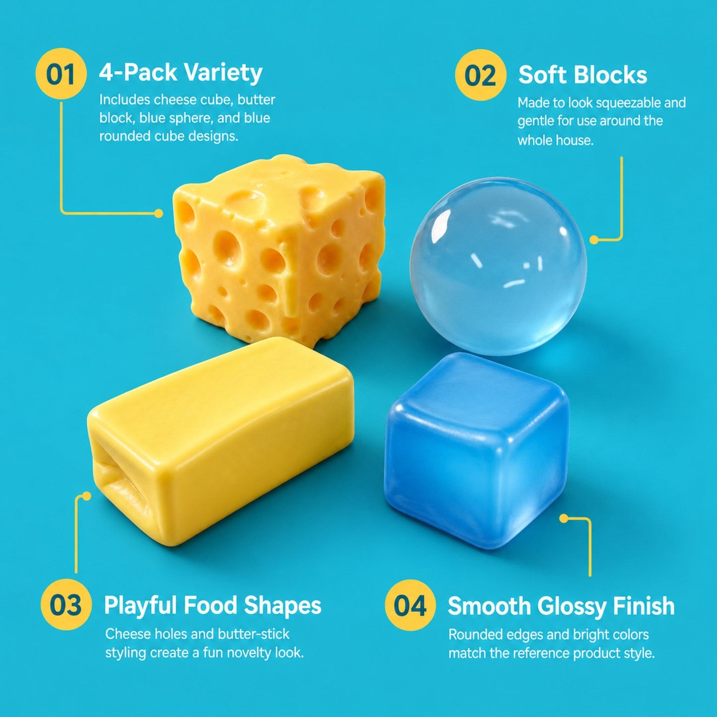 Cheese Squishy 4 Pack features