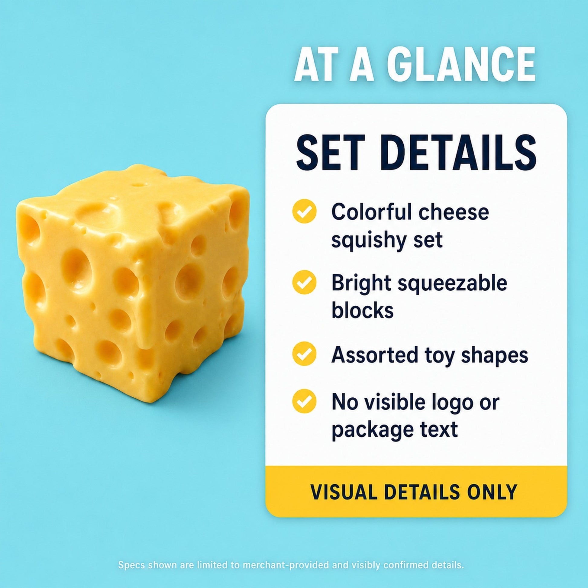 Colorful Cheese Squishy Set spec