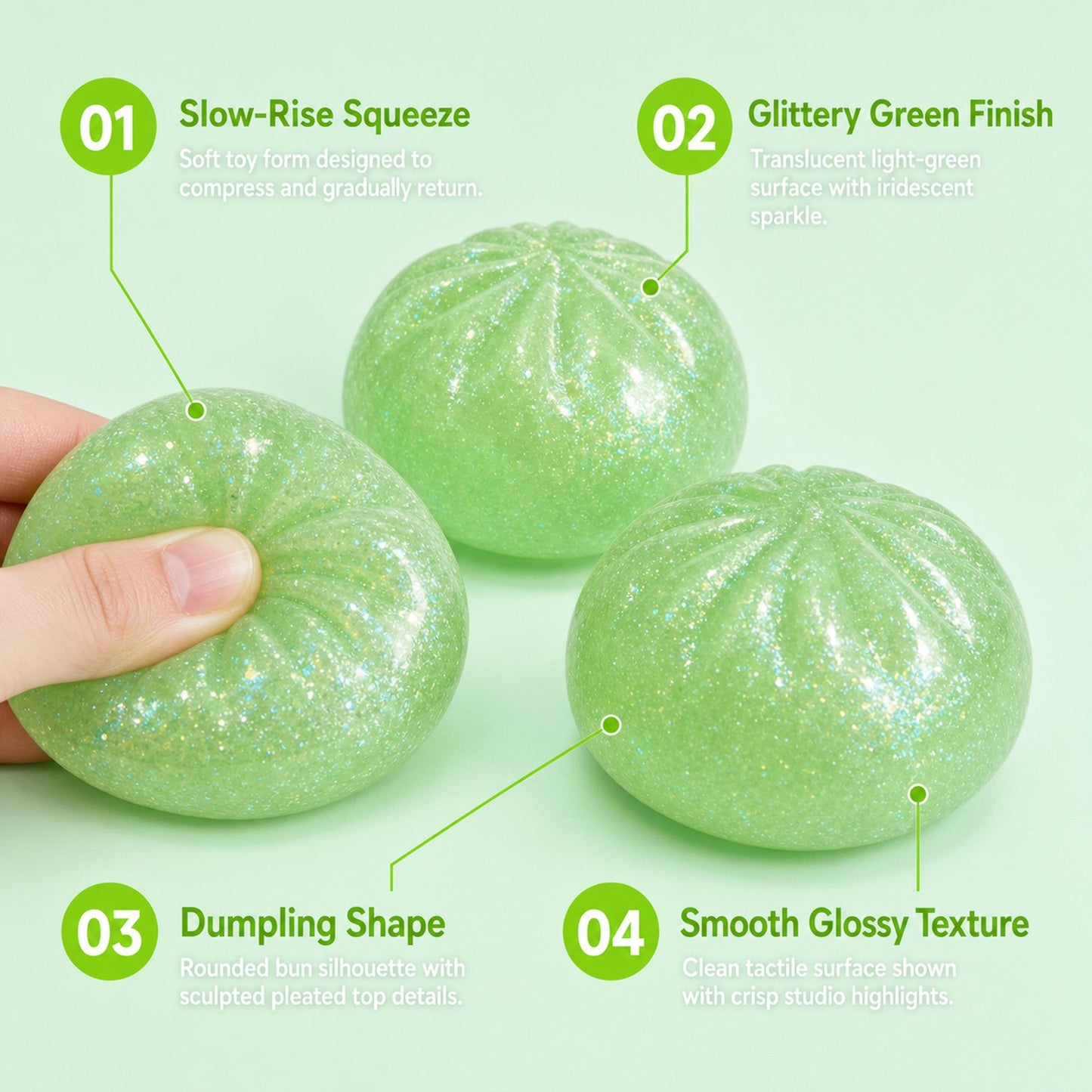 Green Dumpling Squishy features