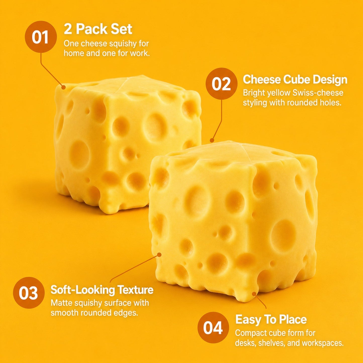 2 Pack Cheese Squishy, One for Home, One features