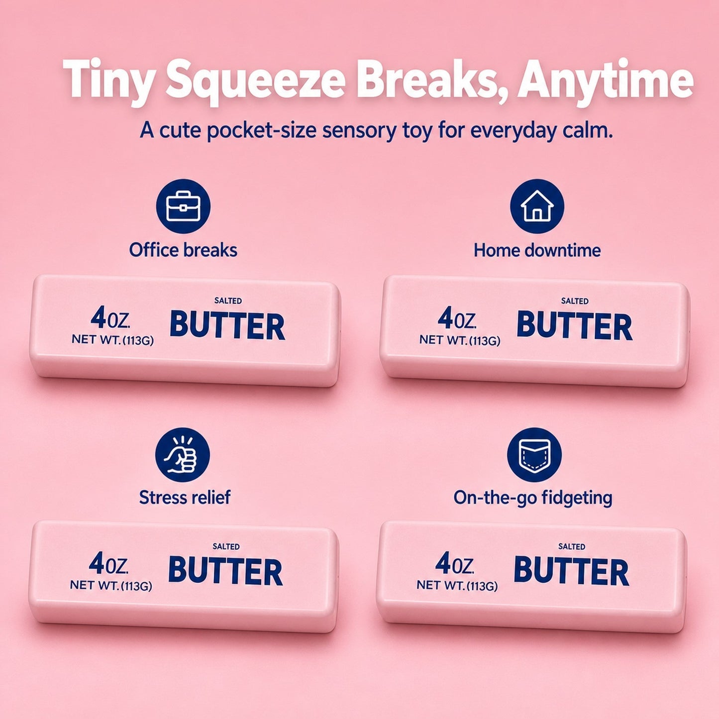 Pink butter squishy use occasions: office breaks, home downtime, stress relief, on-the-go fidgeting