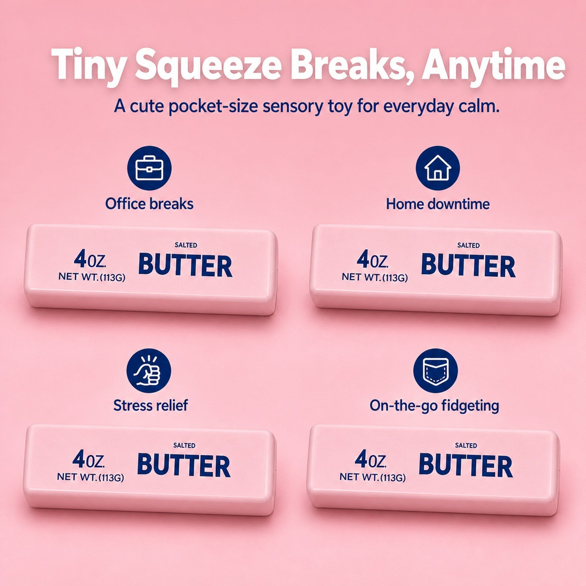 Pink butter squishy use occasions: office breaks, home downtime, stress relief, on-the-go fidgeting