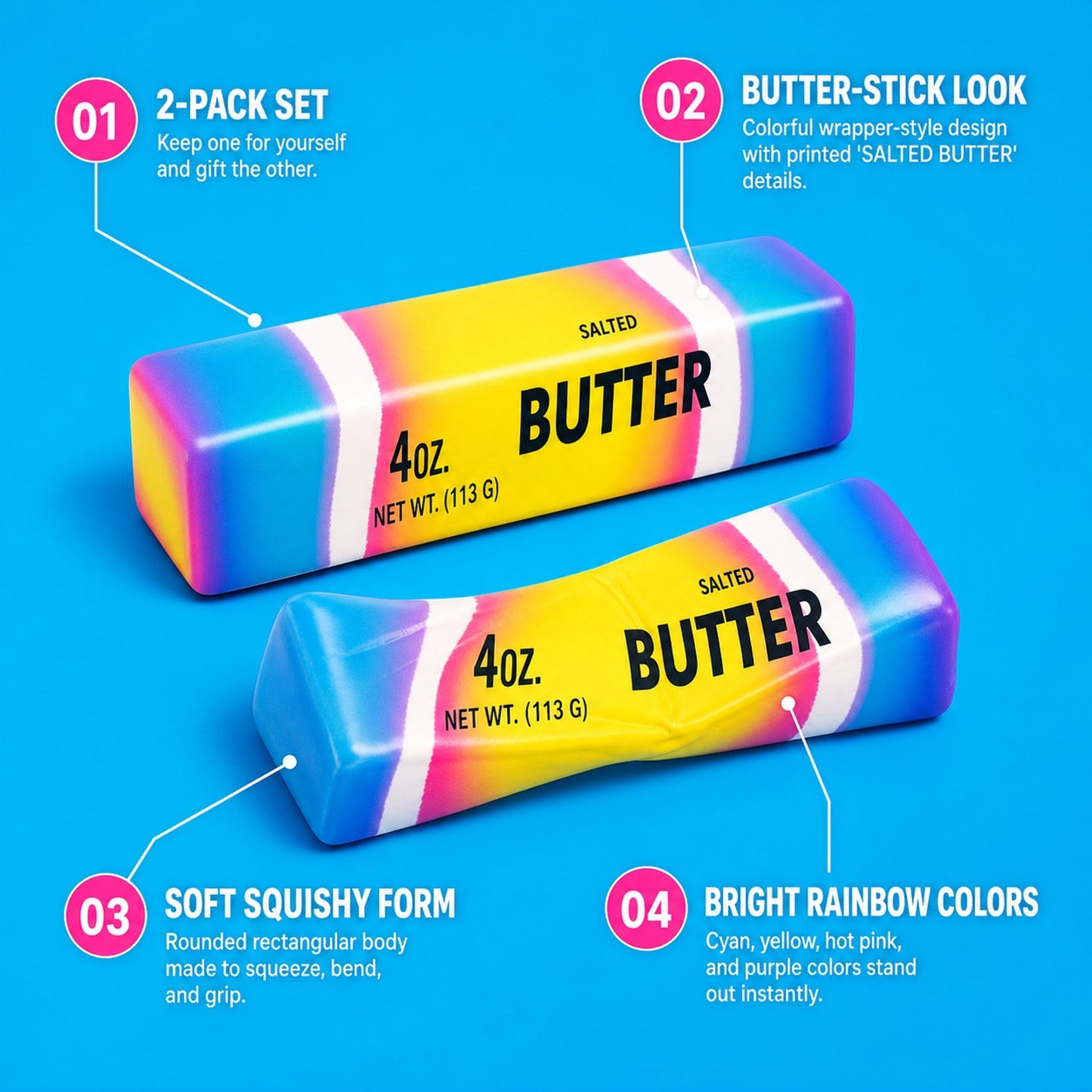 2 Pack Butter Squishy features