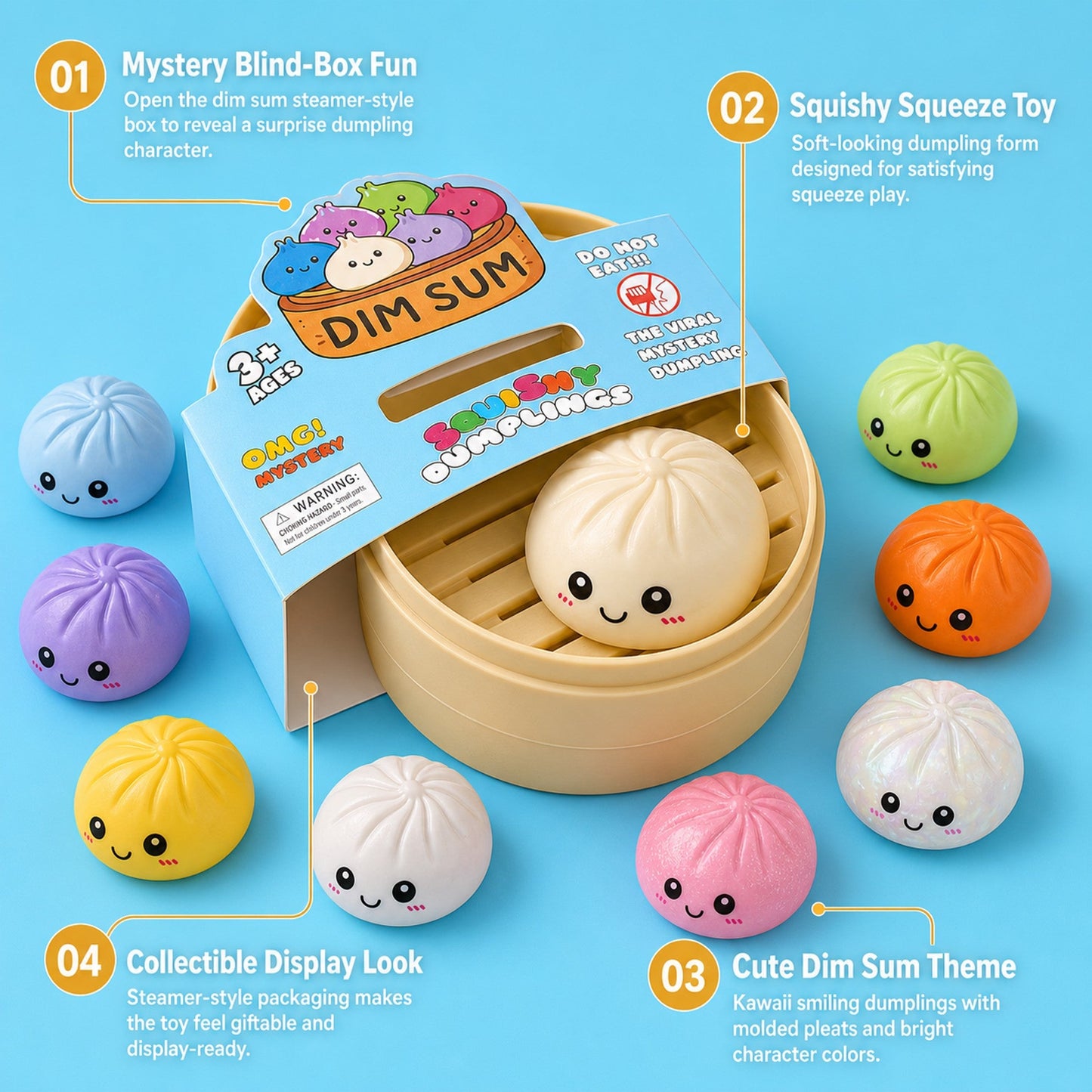 Mystery Dumpling Squishy features