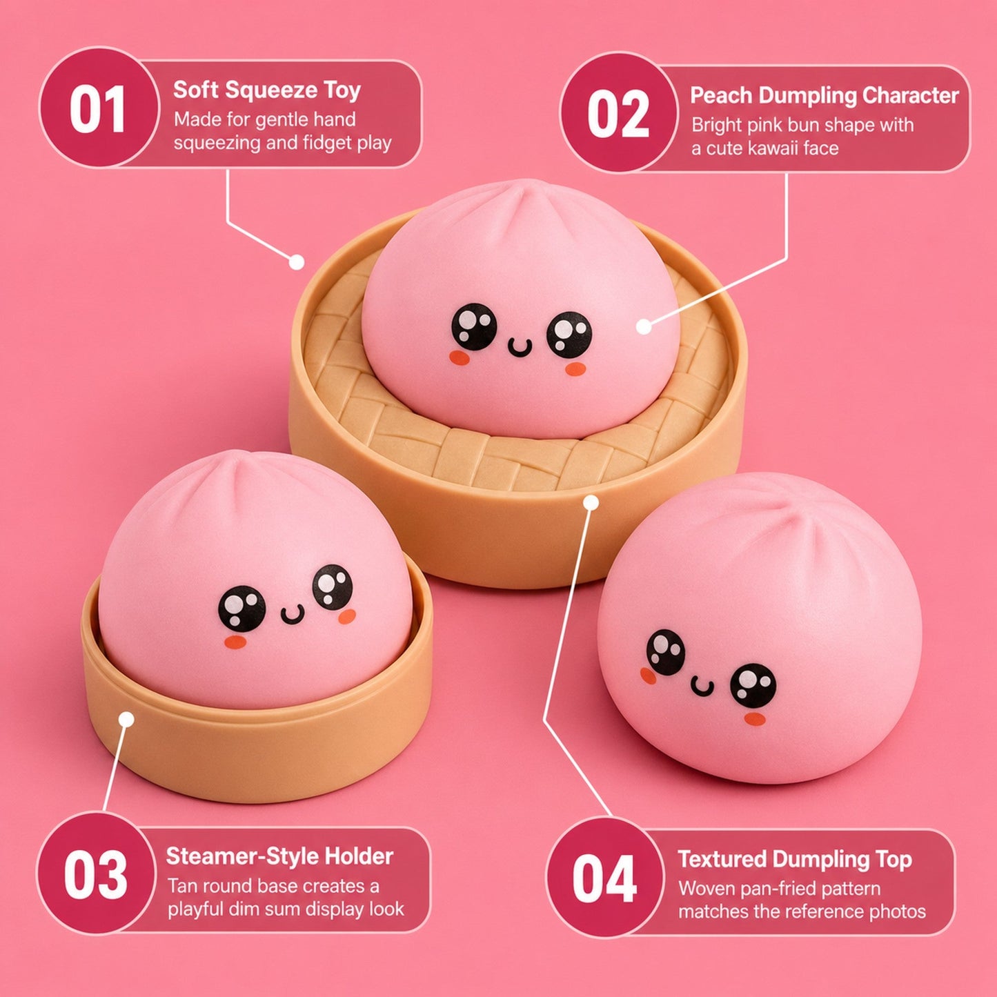 Peach Dumpling Squishy Soft Pan-Fried Sq features