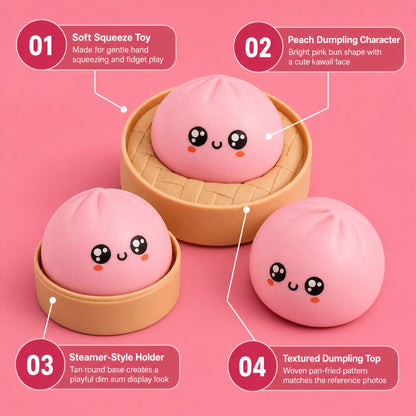 Peach Dumpling Squishy Soft Pan-Fried Sq features