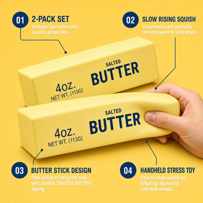Butter squishy features: 2-pack, slow rising, stick design, handheld