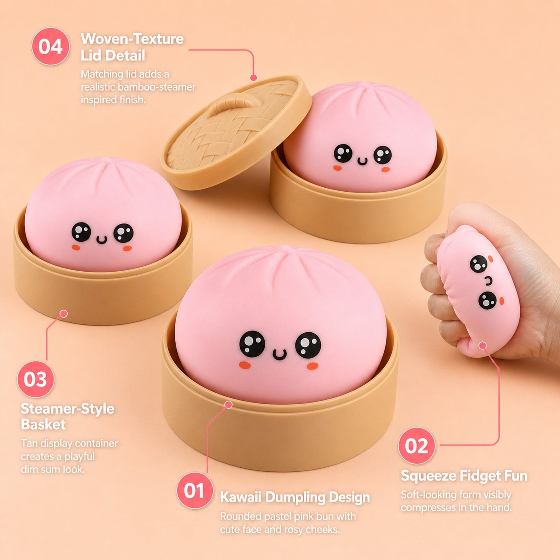 Pink Dumpling Squishy features