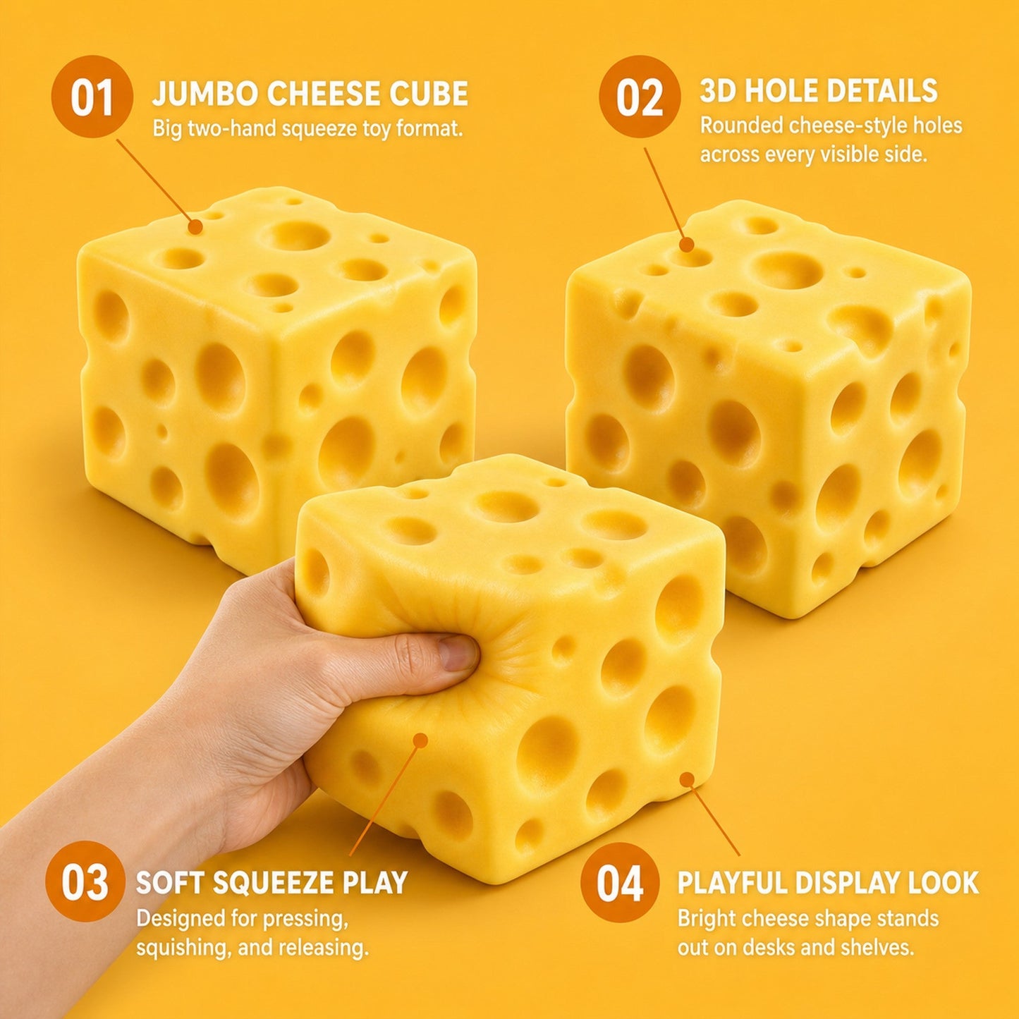Jumbo Cheese Squishy, Big Two-Hand Squee features