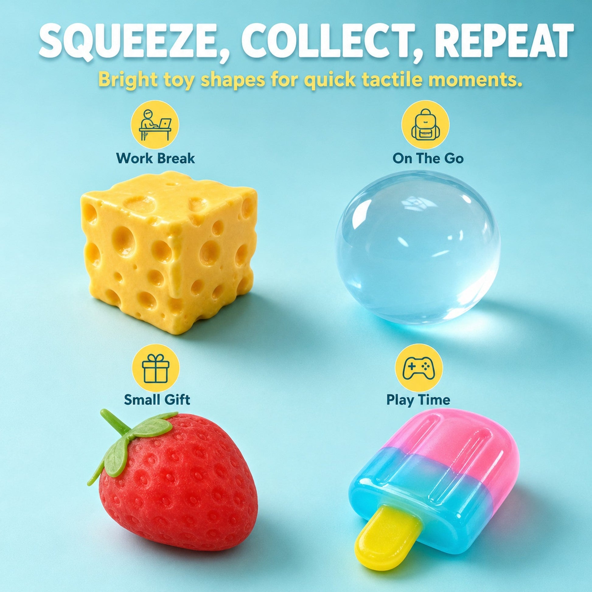 Colorful Cheese Squishy Set lifestyle