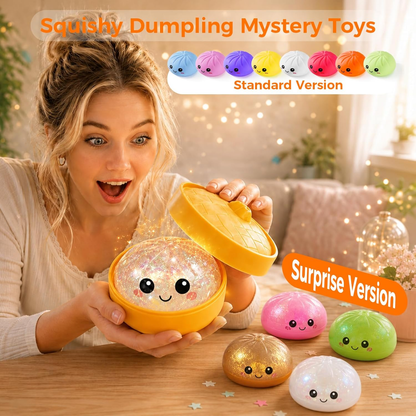 Squishy dumpling mystery toys - standard color lineup and glittery surprise version