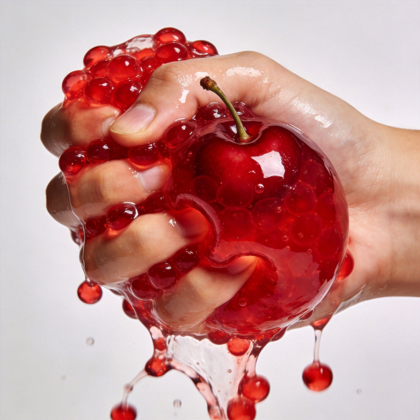 Hand squeezing a crystal slushy ball