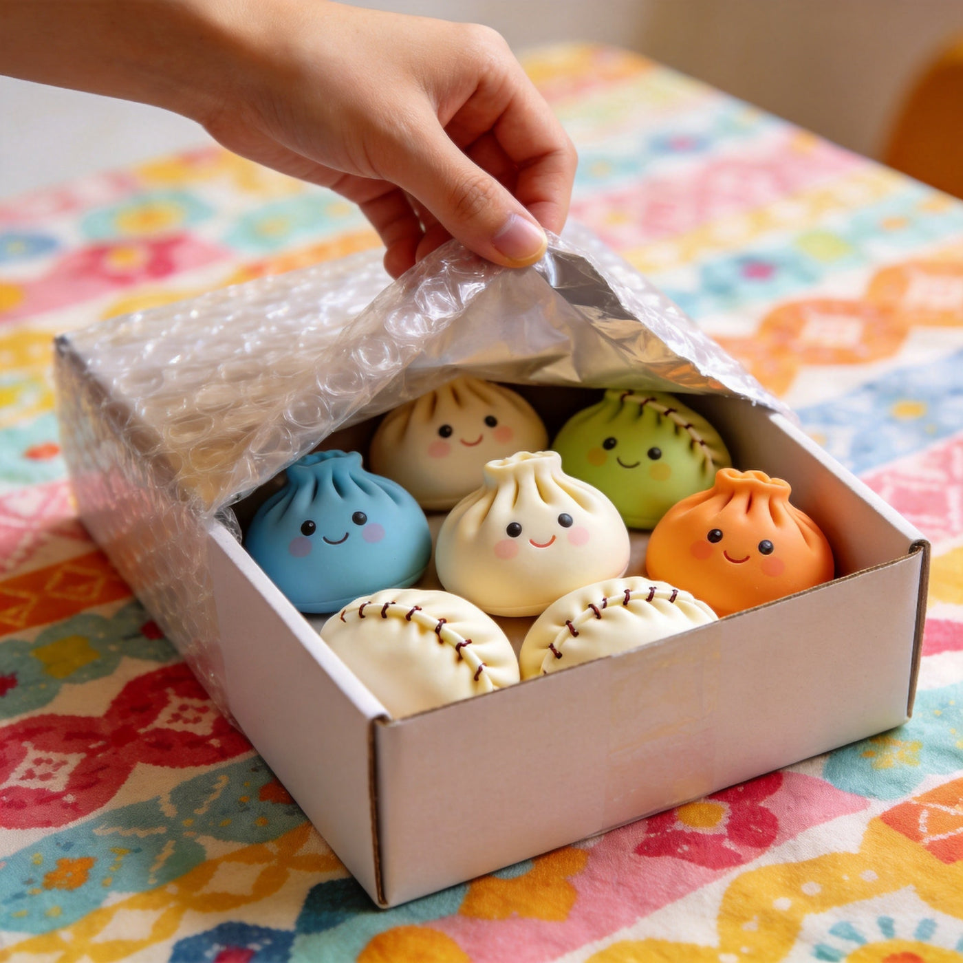 Opening a dumpling squishy mystery box