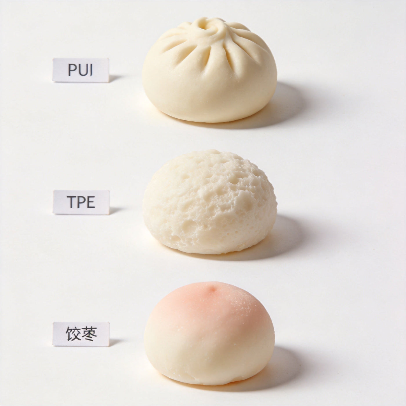 Baozi squishies made of different materials