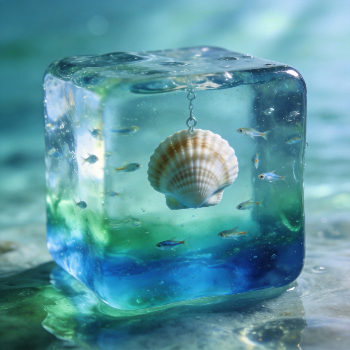Ocean squeeze cube squishy with seashell inside