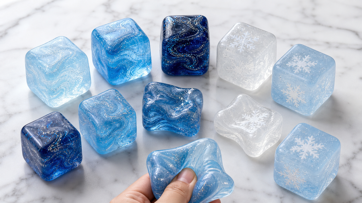 Jelly Cube Squishies: Ocean & Snowflake Sensory Fidgets