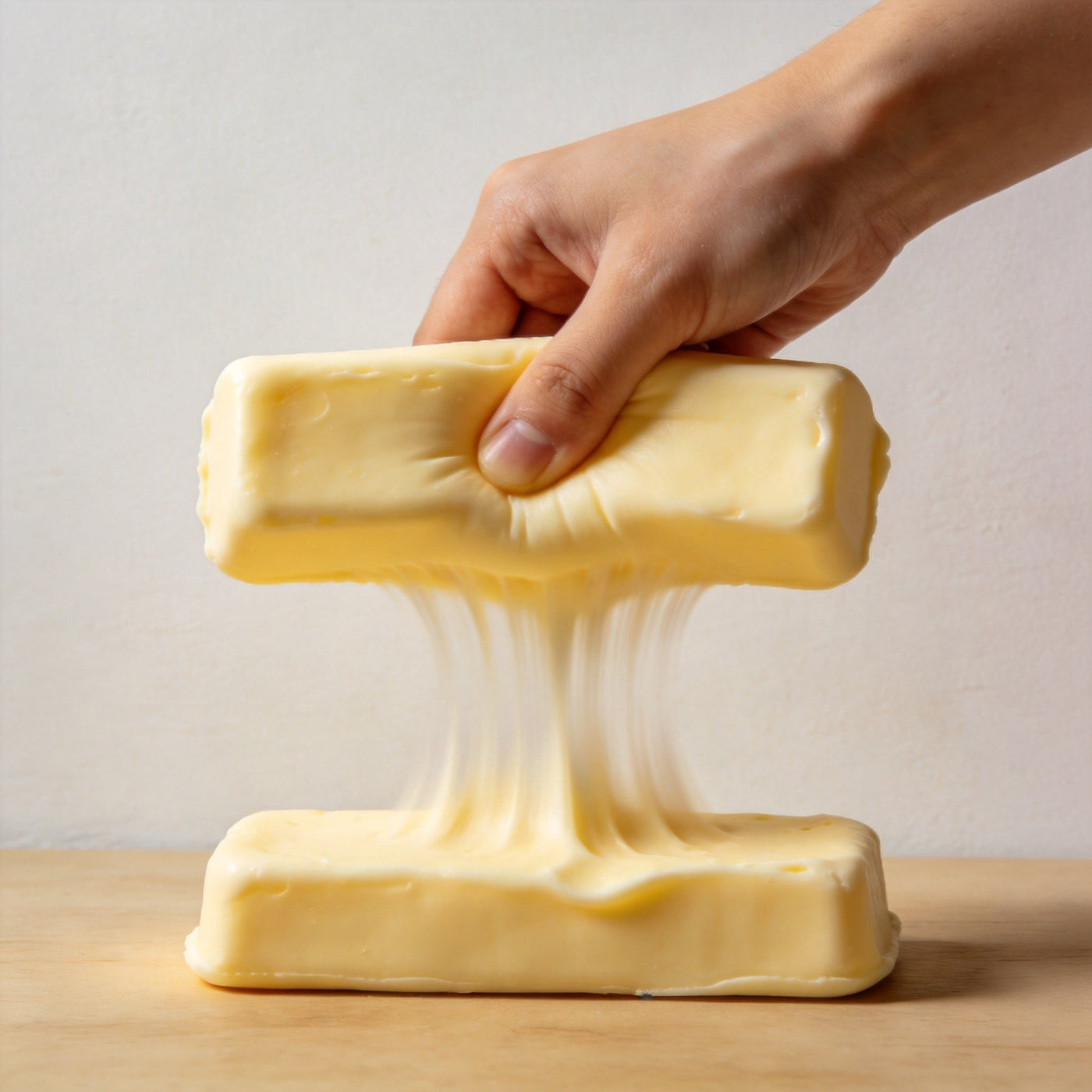 Squeezing and rising of the butter stick squishy