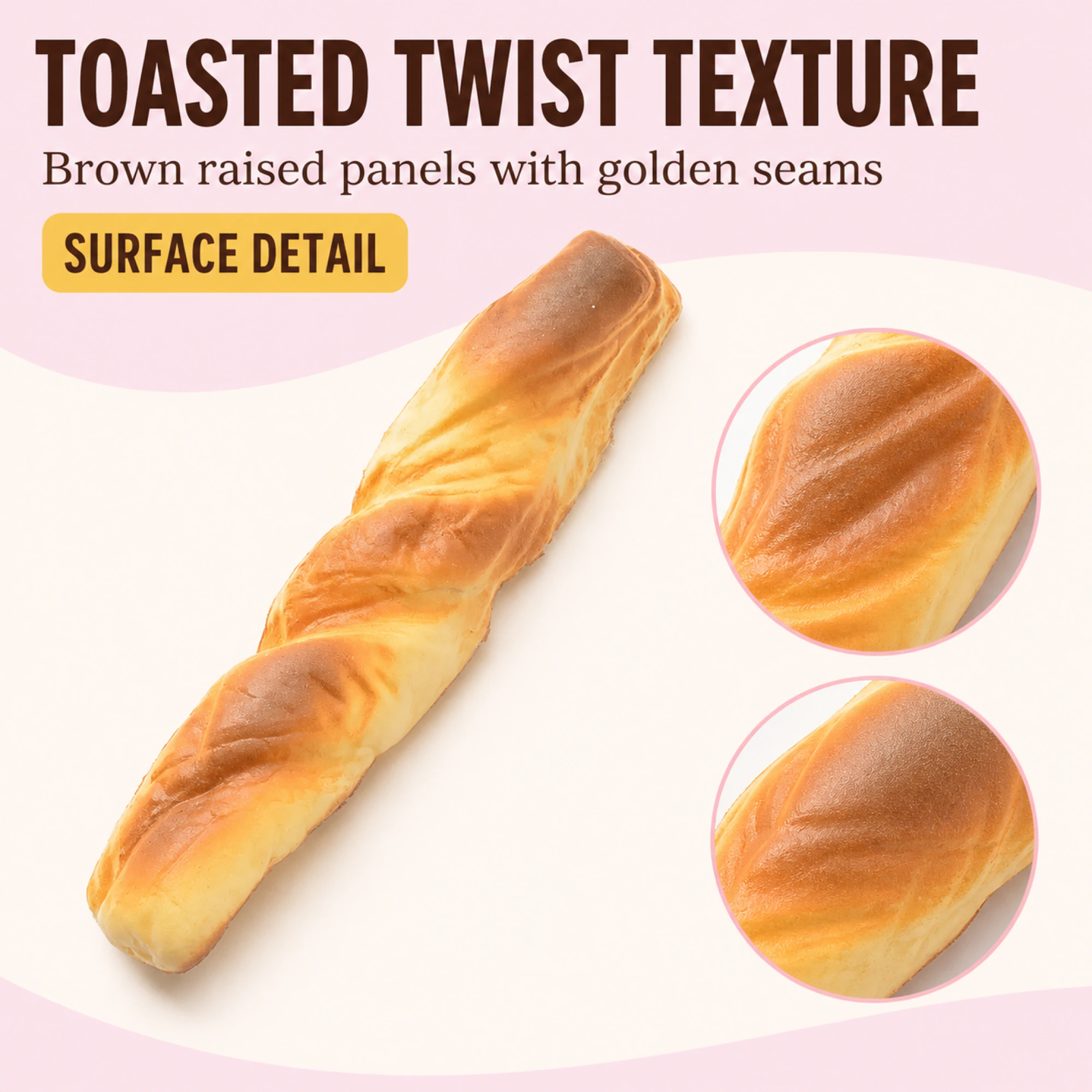 15.5 cm Mini Twisted Baguette Squishy close view of the outer surface and sculpted details