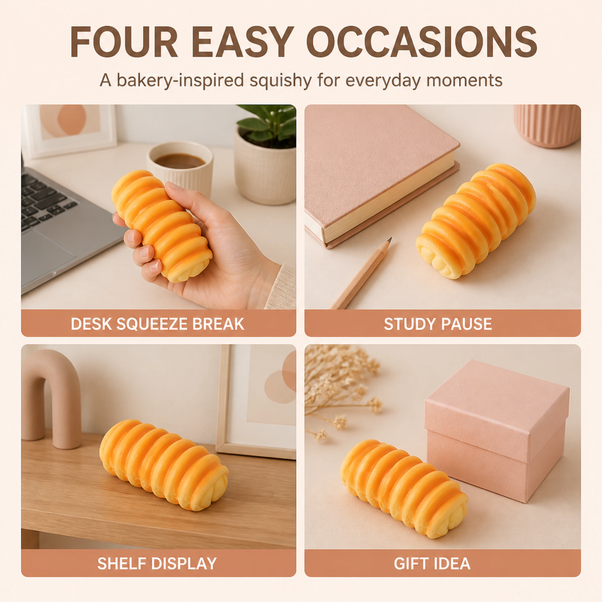 Pane squishy a spirale 15 cm — in scene quotidiane