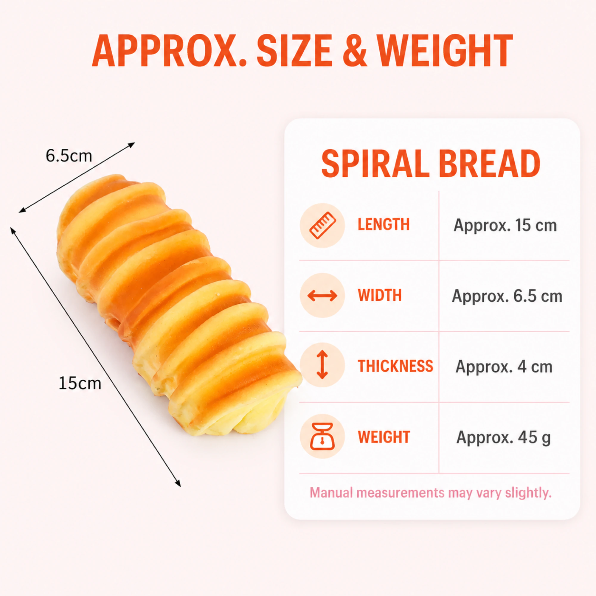 Pane squishy a spirale 15 cm — con scheda tecnica