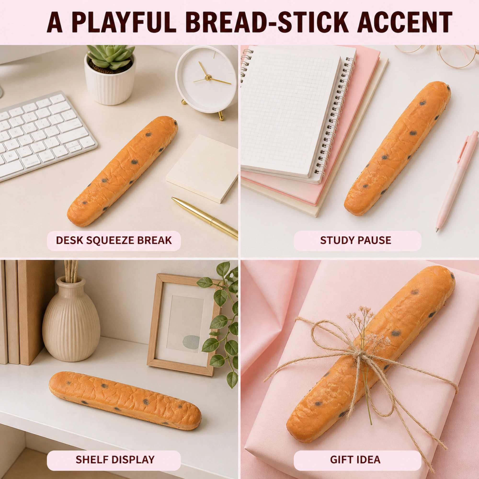 Gepunktetes Baguette-Squishy 16 cm — in Alltagsszenen