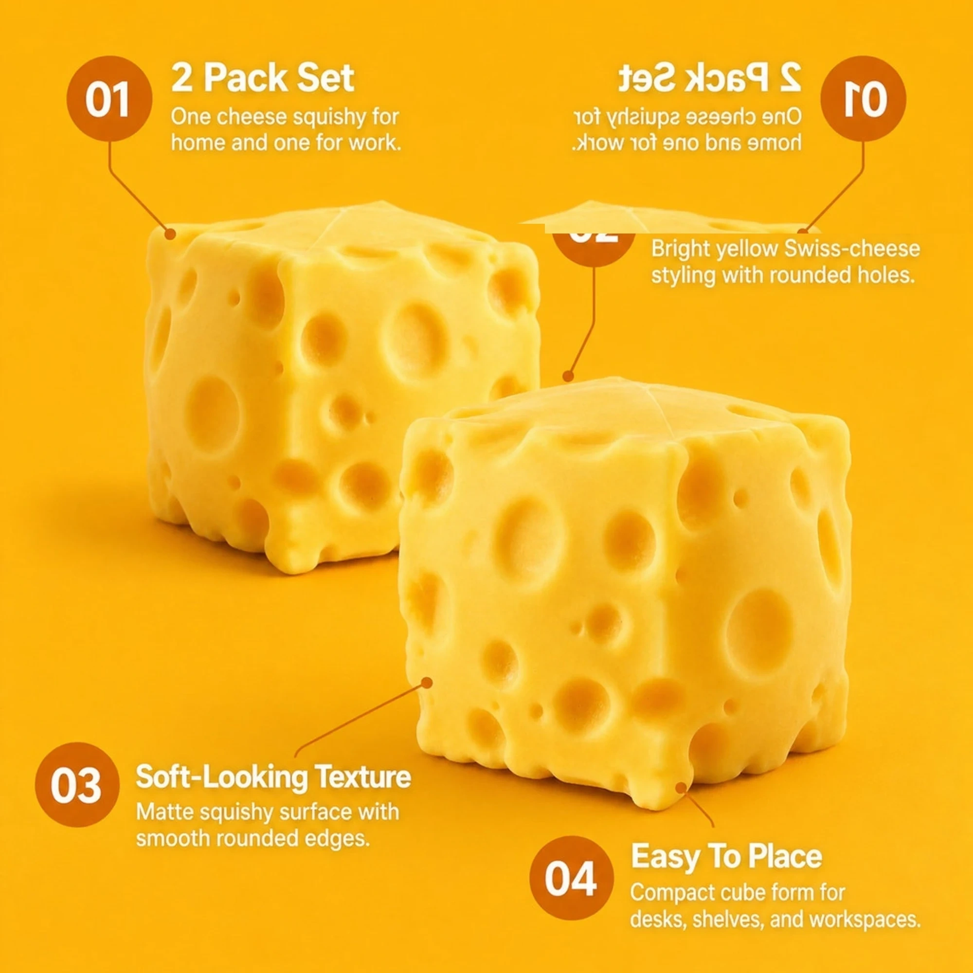 2 Pack Cheese Squishy, One for Home, One for Work — alternate view