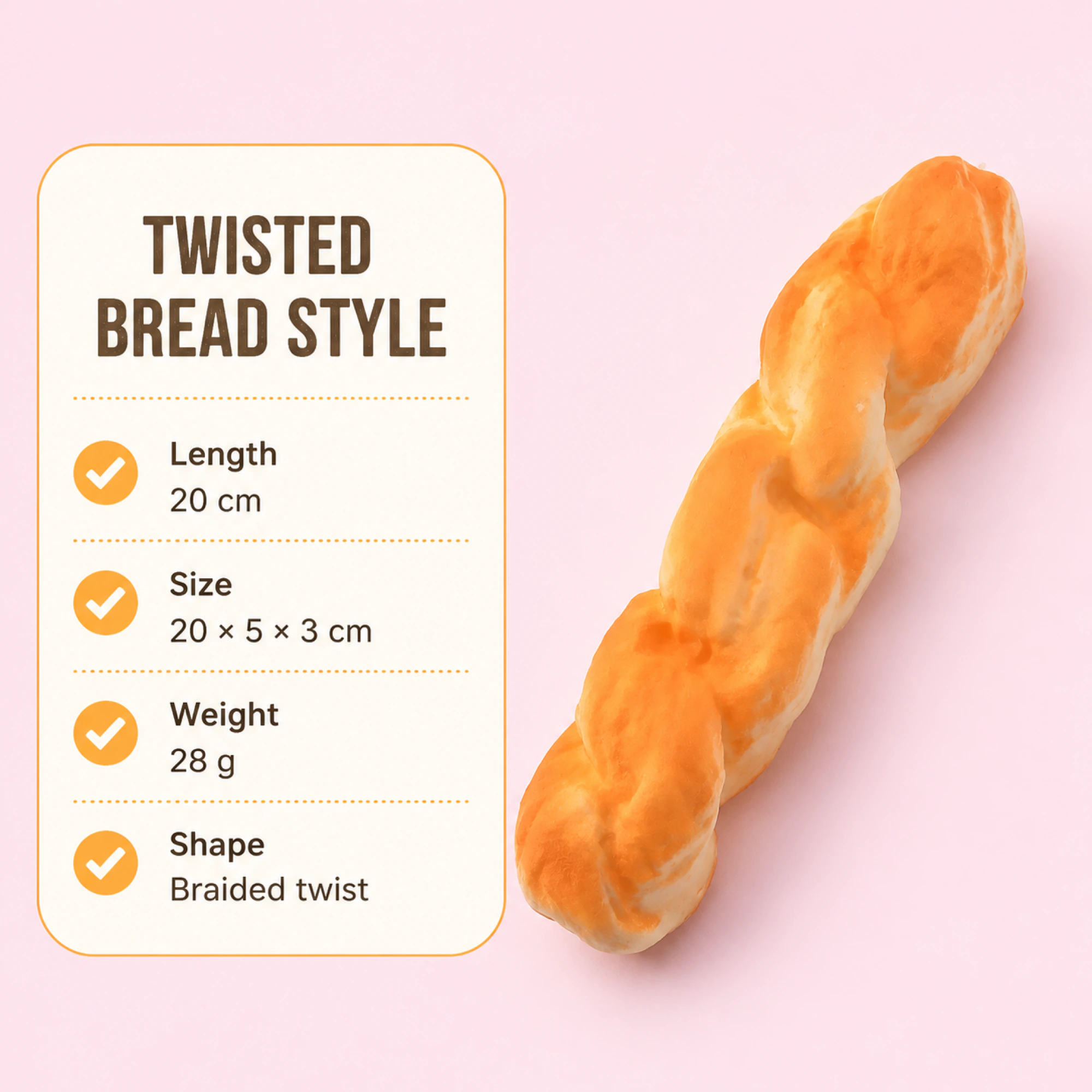20 cm Twisted Bread Squishy design details and full-shape overview