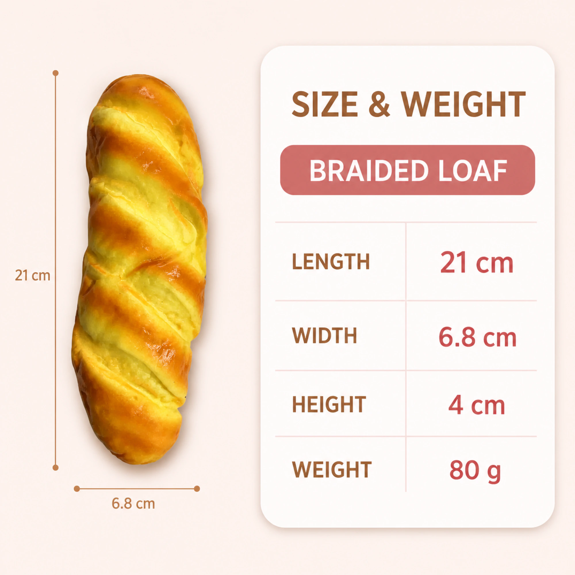 Pleciony gniotek bagietka 21 cm — z kartą danych