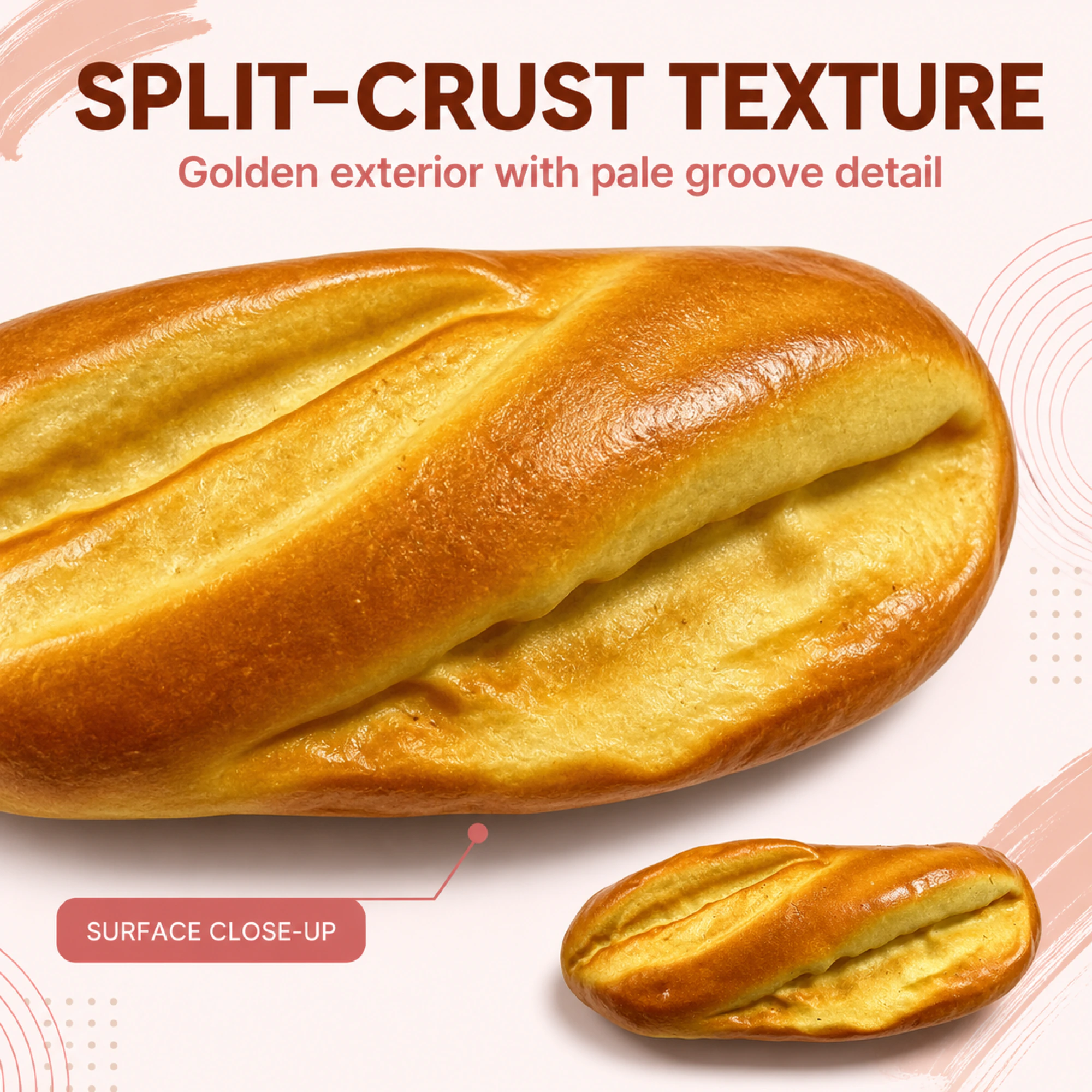 Pan francés squishy de corteza abierta de 21,5 cm — con detalle de la superficie