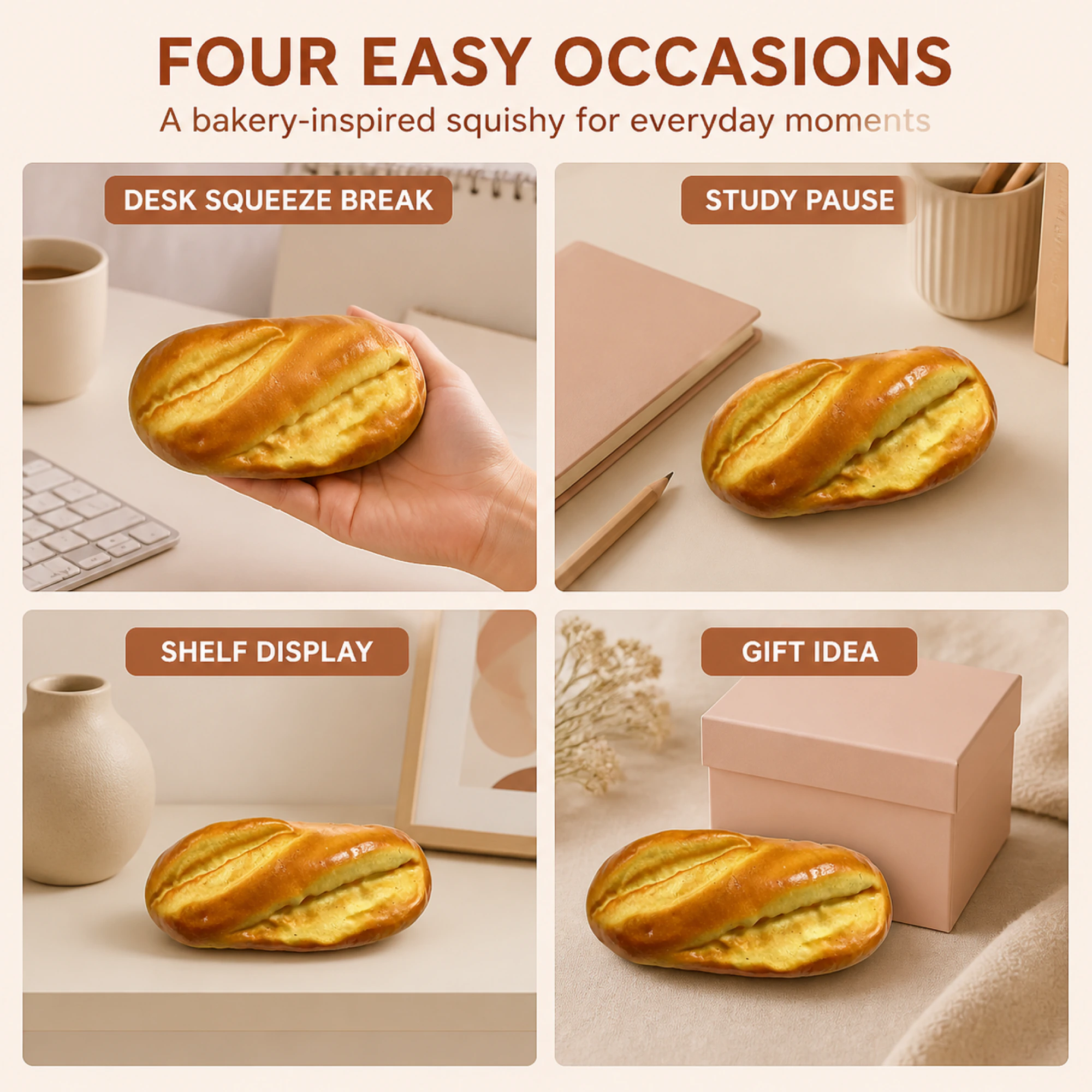 Pan francés squishy de corteza abierta de 21,5 cm — en escenas cotidianas