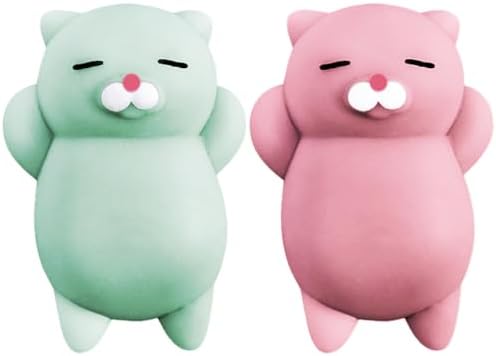 Mochi Cat Squishy Set, 2 Pack Mini Kawaii Squeeze Stress Toys