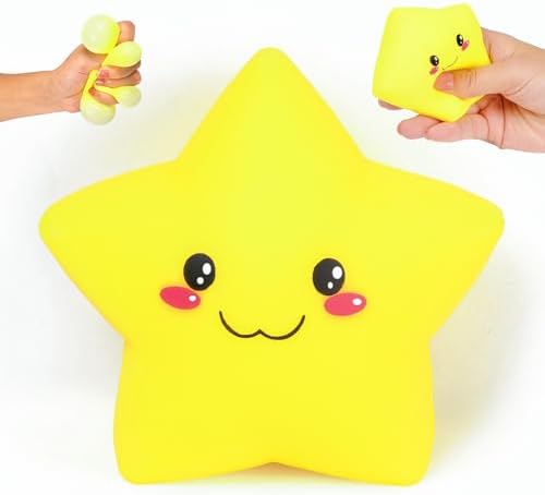 Jumbo Star Squishy Stress Ball with Smiley Face - Soft Squeeze Toy