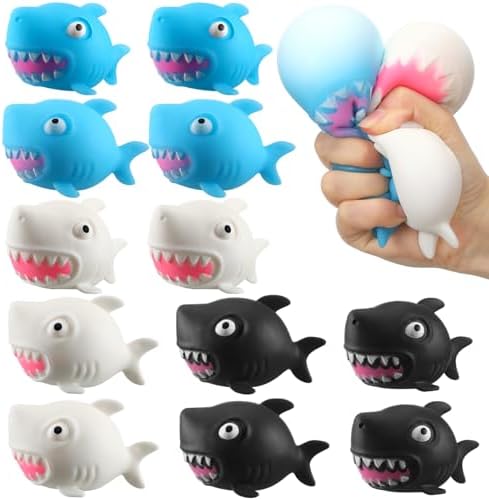 Mini Shark Squishy 12 Pack, Squeeze Stress Ball Party Set
