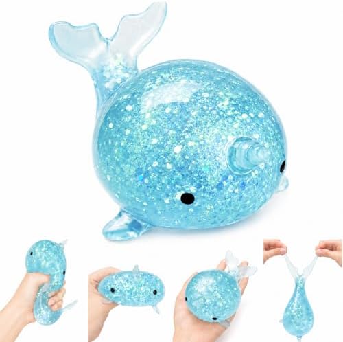 Glitter Narwhal Squishy Blue Slow Rising Squeeze Toy