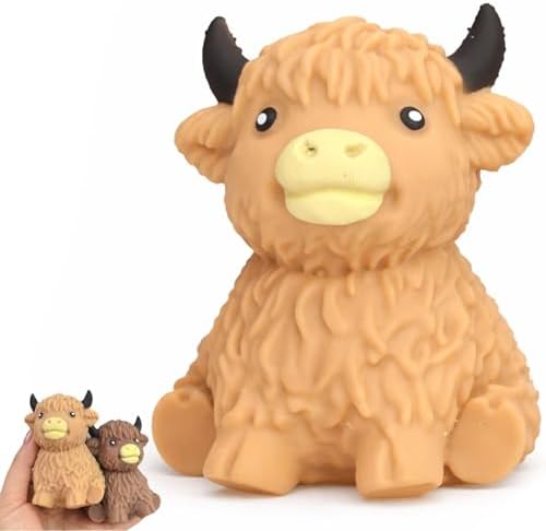 Caramel Tan Cow Squishy Fluffy Highland Slow Rising Sensory Toy