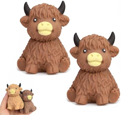 2 Pack Cocoa Cow Squishy Soft Fuzzy Highland Squeeze Toy