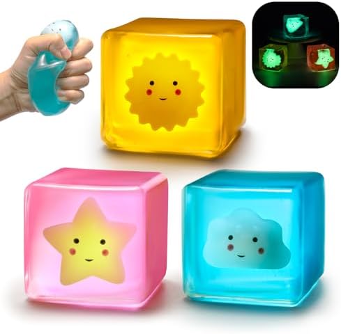 Glow Star Squishy Ice Cubes 3 Pack - Sun Cloud Squeeze Sensory Set