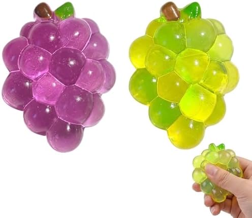 2 Pack Grape Squishy Set, Clear Jelly Fruit Squeeze Toy