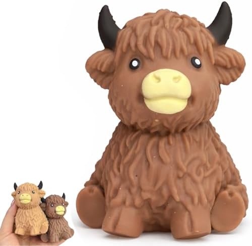 Tan Highland Cow Squishy Soft Squeeze Fidget Toy for Anxiety