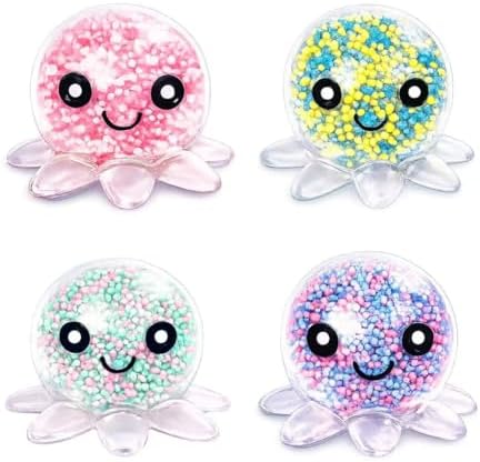 Bead Filled Octopus Squishy, 4 Pack Squeeze Stress Toy
